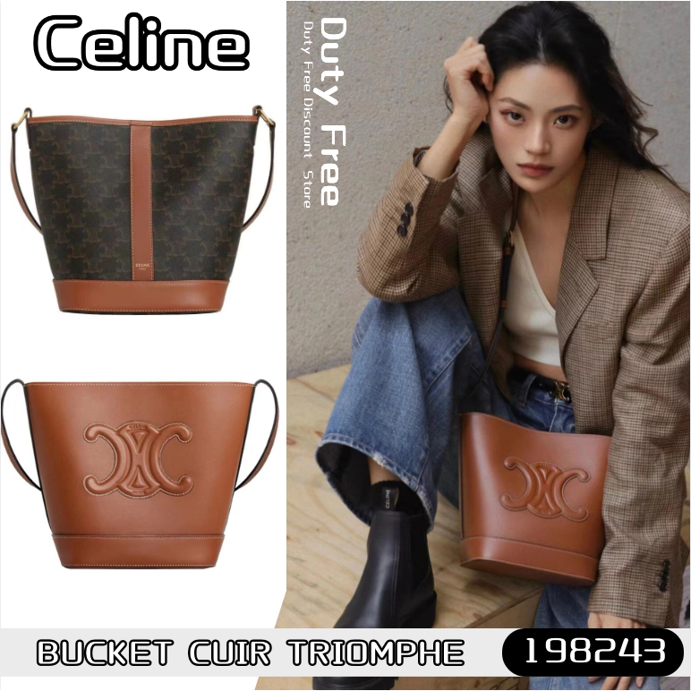 💼Celine BUCKET CUIR TRIOMPHE PM Crossbody Bags เซลีน✨กระเป๋าสะพายไหล่/กระเป๋าทรงถังสำหรับผู้หญิง 198