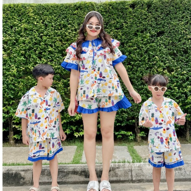 NITAANKIDS (เซ็ตผู้ใหญ่ 1 ชุด) สีขาว HAWAIIผู้ใหญ่ ผ้าคอตตอน