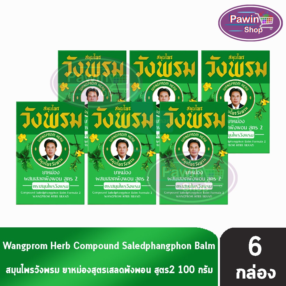 สมุนไพร วังพรม หมอเฉลิม ยาหม่อง สูตรเสลดพังพอน สูตร 2 สีเขียว ขนาด 100 กรัม [6 ขวด] Wangprom Herb สมุนไพรวังพรม สมุนไพรข