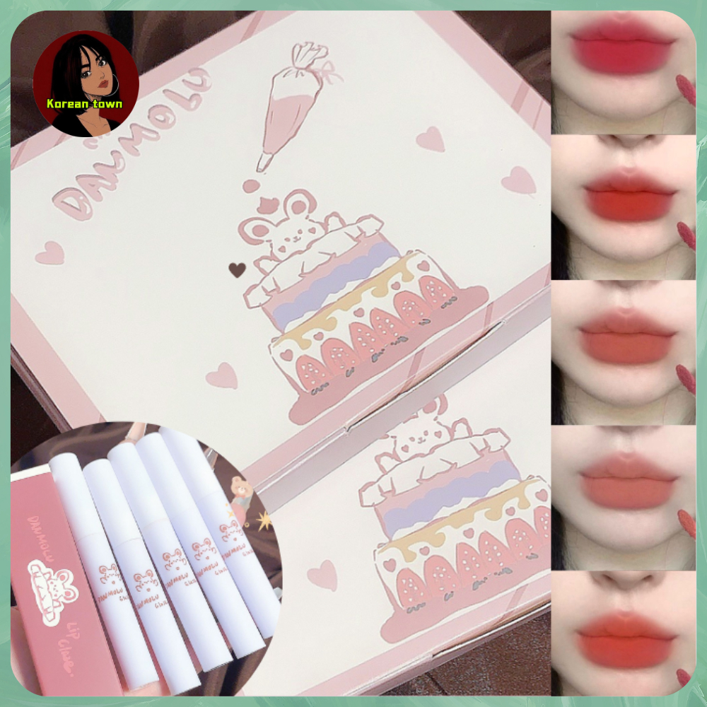 5pcs/set ชุดลิปสติก Danmolu ลิปกลอส เนื้อแมตต์กํามะหยี่ ให้ความชุ่มชื้น 5 ชิ้น