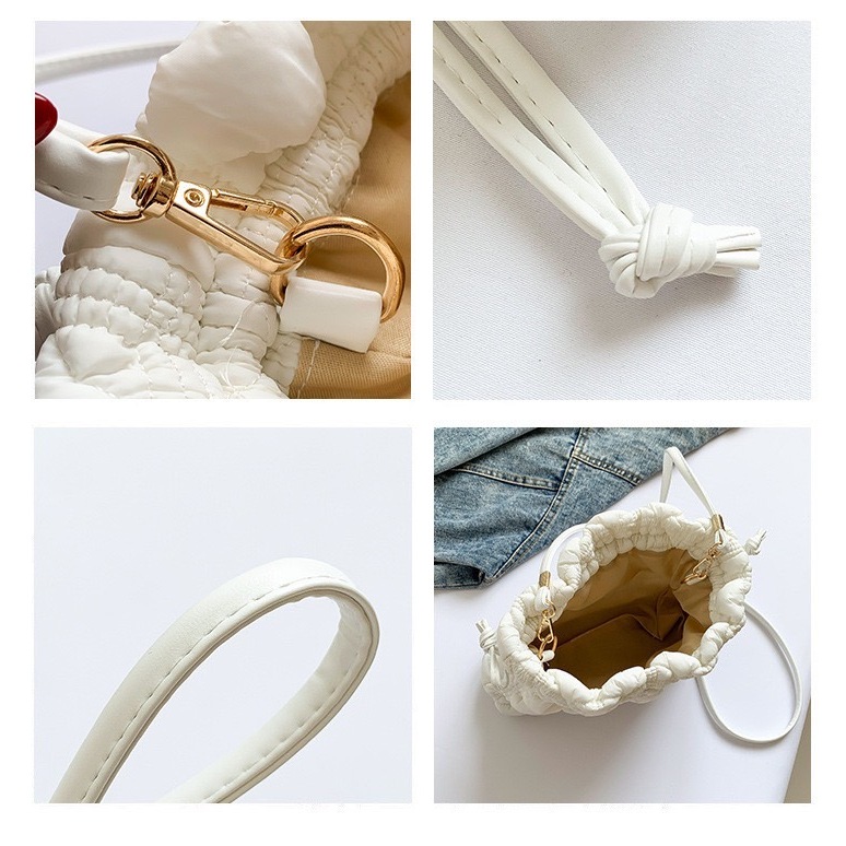 (พร้อมส่ง)Su190 สไตล ใหม จีบ Cloud ไหล กระเป๋า Rhombus Drawstring จีบกระเป าสําหรับผู หญิง Cloud Crossbody กระเป