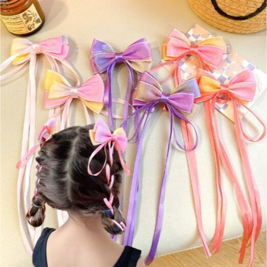 (พร้อมส่ง) 1 คู่กิ๊บโบว์ติดผมไล่เฉดสี กิ๊บโบว์ริบบิ้นประดับผมสำหรับเด็กผู้หญิง
