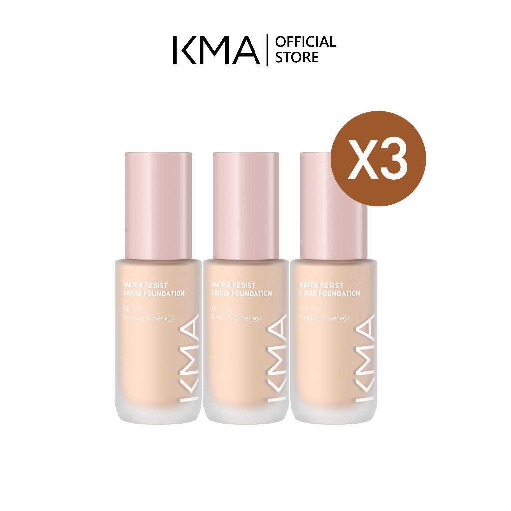 [แพค 3 ชิ้น] KMA รองพื้นคุมมัน กันน้ำกันเหงื่อ Water Resist Liquid Foundation สูตร Oil Free  SPF 30 (ยกแพคถูกกว่า)