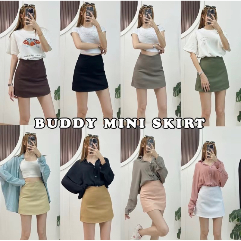 กระโปรงสั้นเอวสูง ผ้ายีนส์ ซับในกางเกง ทรงเอสวย Buddy Jeans Skirt
