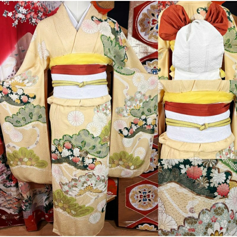 พร้อมส่ง กิโมโน ฟุริโซเดะ furi sode kimono มือสองของแท้จากญี่ปุ่น