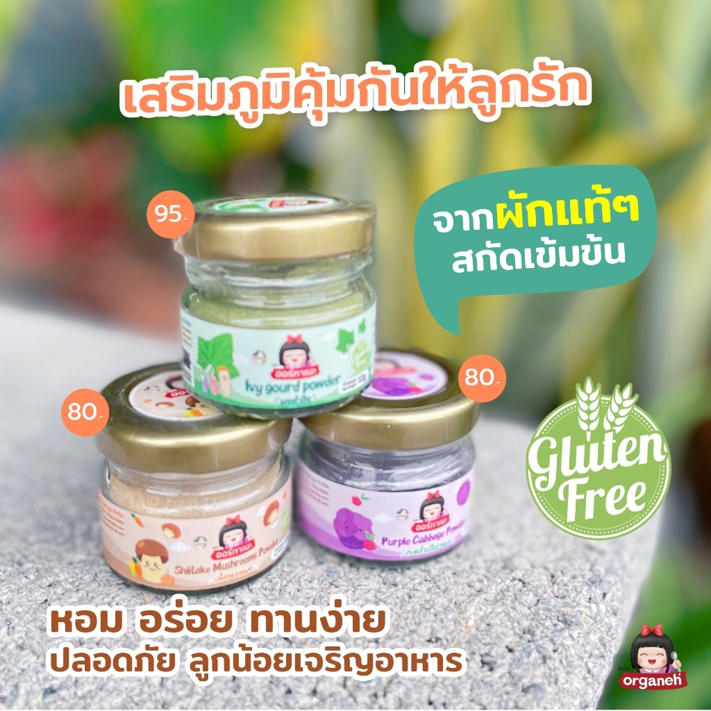 ออร์กาเนะผงโรยข้าวสำหรับเด็ก ผงตำลึง/ผงเห็ดหอม/ผงกะหล่ำปลีม่วง