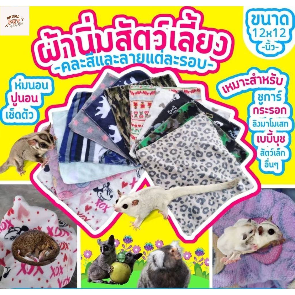 ผ้าสัตว์เลี้ยง ผ้าซุกชูก้าร์ กระรอก บุชเบบี้ ผ้านาโนสัตว์เลี้ยง ที่นอนสัตว์เลี้ยง (Ratima)