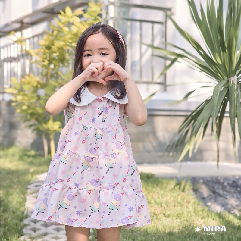 ISPACE05 l Pink Dress ชุดเดรสสีชมพู ปกคอบัวสีขาว (Ispace Collection)