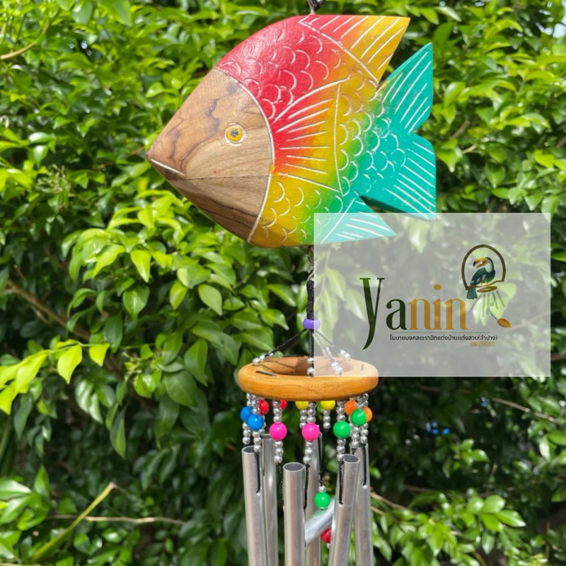 โมบายเเขวนปลา/นก/เป็ด/แมวไม้แกะสลักสี(พร้อมโมบาย)พร้อมส่ง