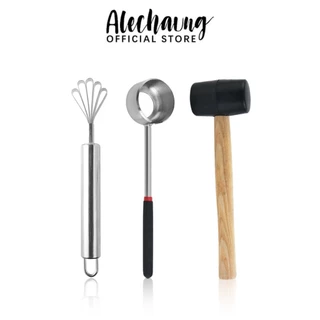 Alechaung ที่เปิดมะพร้าว Coconut opener ที่เจาะมะพร้าว สแตนเลสพร้อมค้อนทุบ ที่ขูดมะพร้าว อุปกรณ์เจาะมะพร้าว