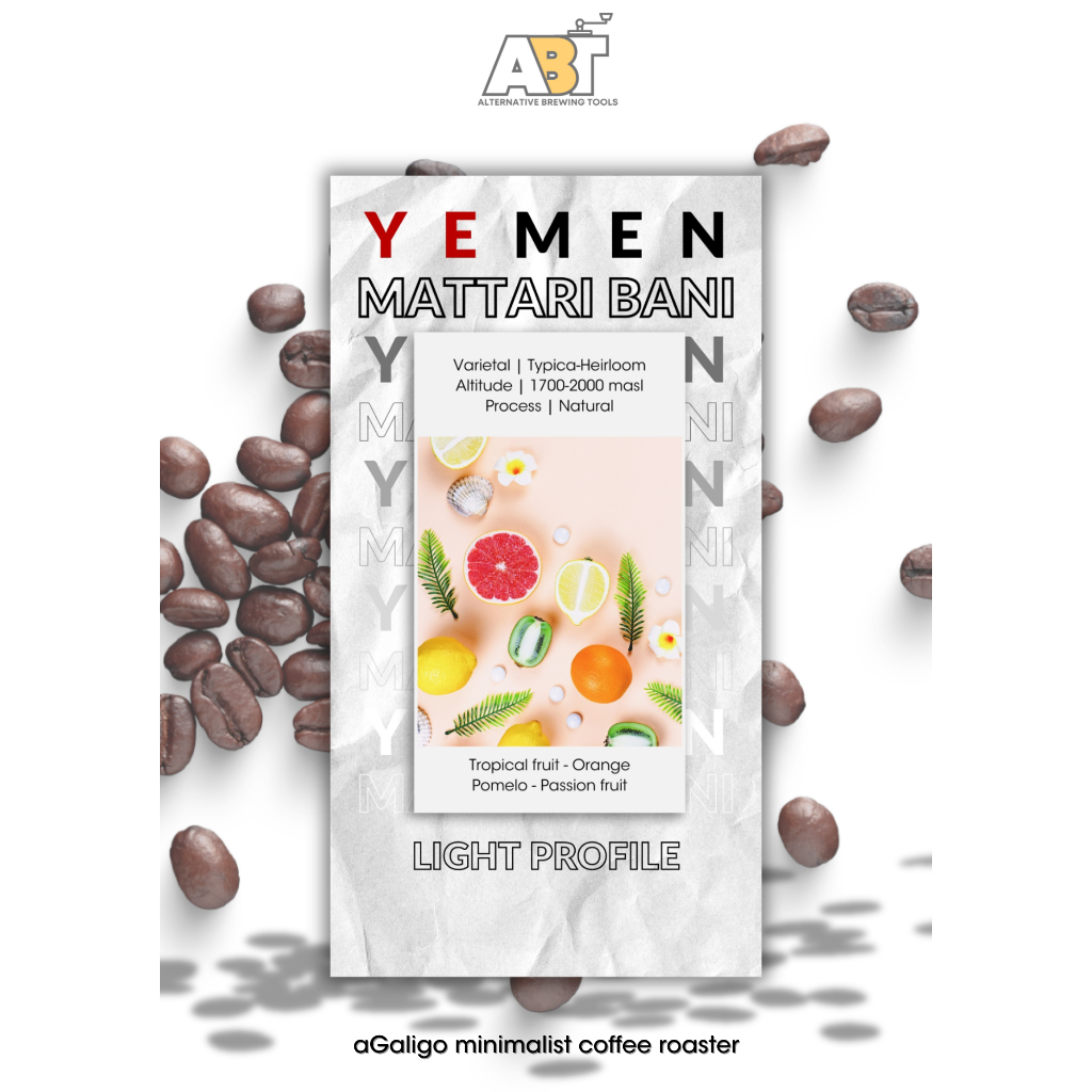 **เมล็ดกาแฟคั่วอ่อน** Yemen Mattari Bani (Light Profile) 100 g. - by aGaligo minimalist coffee Roast