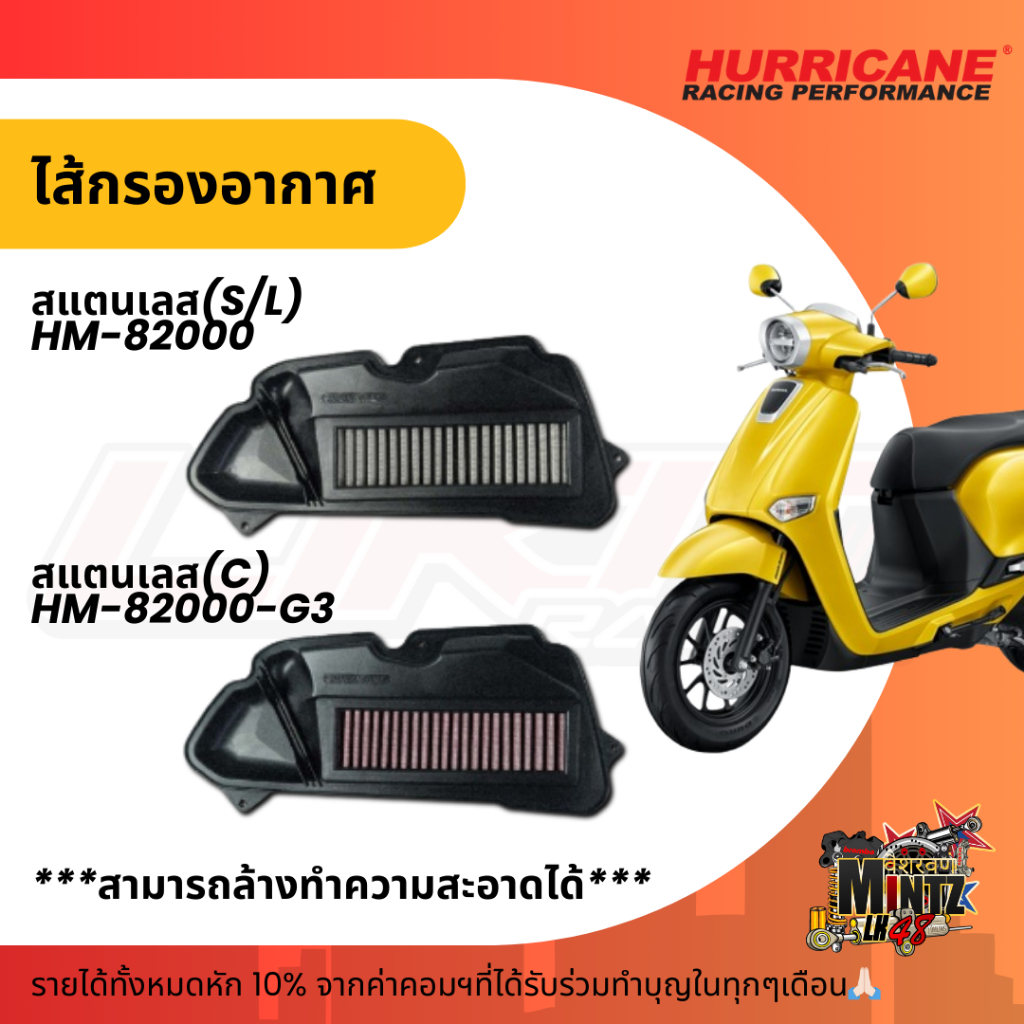 กรองอากาศ HURRICANE กรองซิ่ง กรองแต่ง สำหรับ GIORNO+