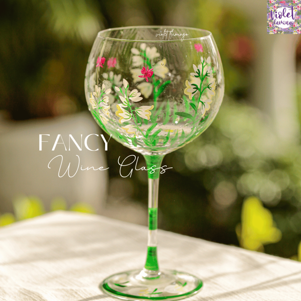 Violet Flamingo: Fancy Wine Glass แก้วไวน์ลายดอกไม้ มี 2 ลายนะค้า สีม่วงกับสีชมพู