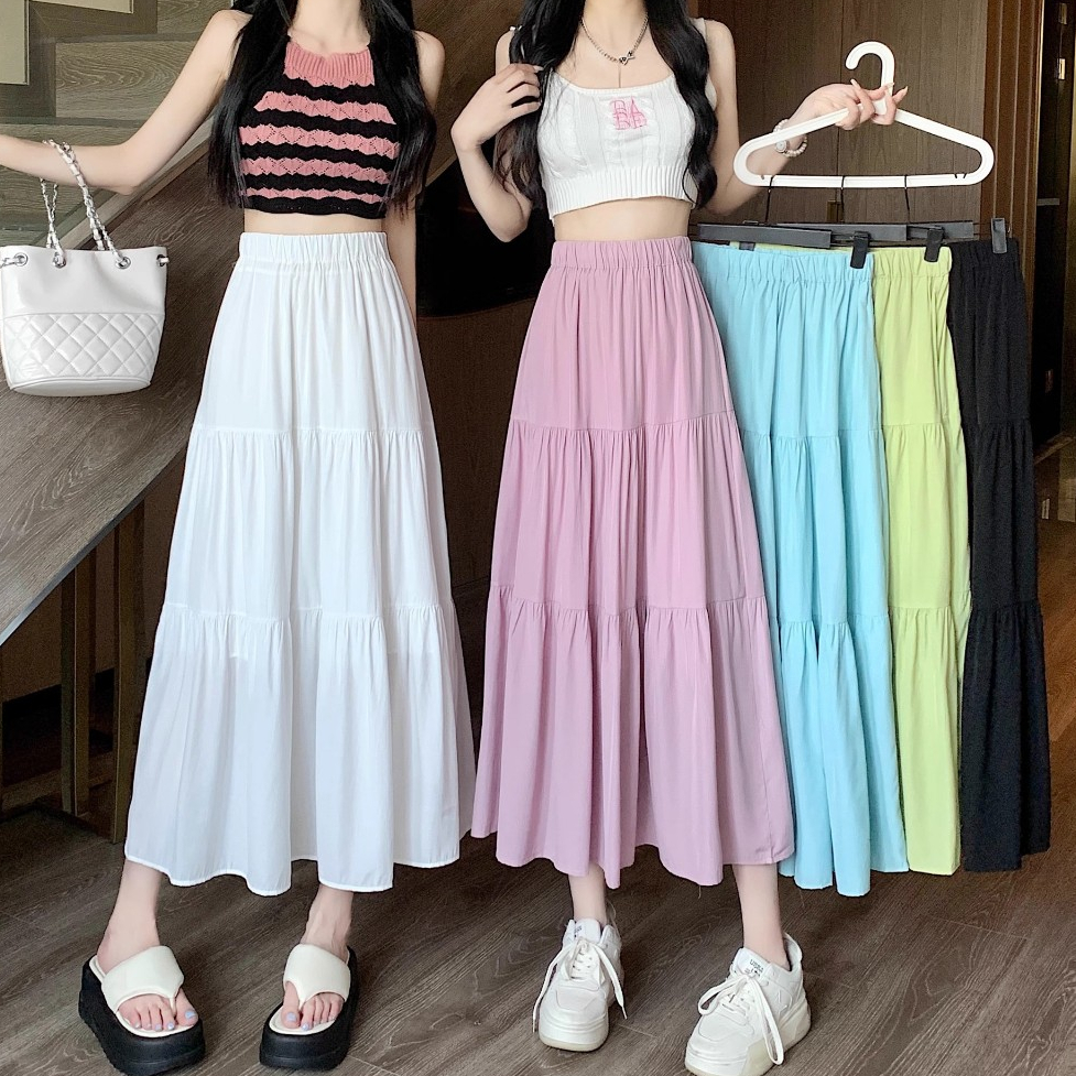 Skirt - กระโปรงยาวสีขาว ชายเสื้อน่าระทึกใจ สีทึบ