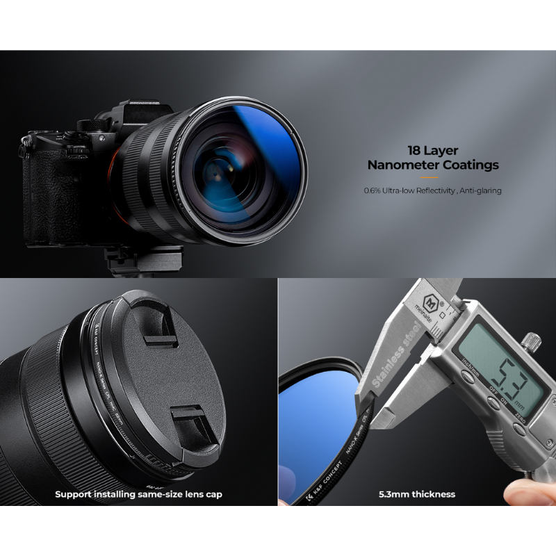K&F Nano-K Filter Kit MCUV+CPL+ND4 with Lens Cleaning Cloth and Filter Bag