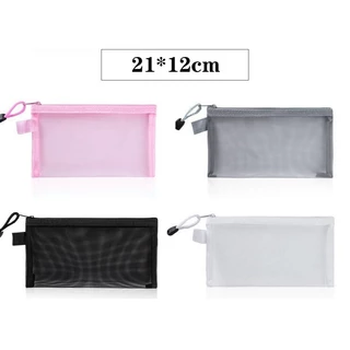 พร้อมส่ง : กระเป๋าดินสอ กระเป๋าเครื่องสำอางค์ มี 4 สี 21x12cm. ผ้าไนล่อน แบบตาข่ายใส