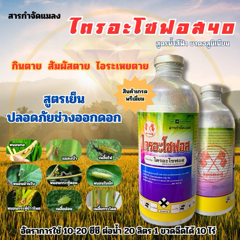 ไตรอะโซฟอส สารกำจัดหนอน บั่ว ใบขาว สินค้าคุณภาพ สูตรเย็น
