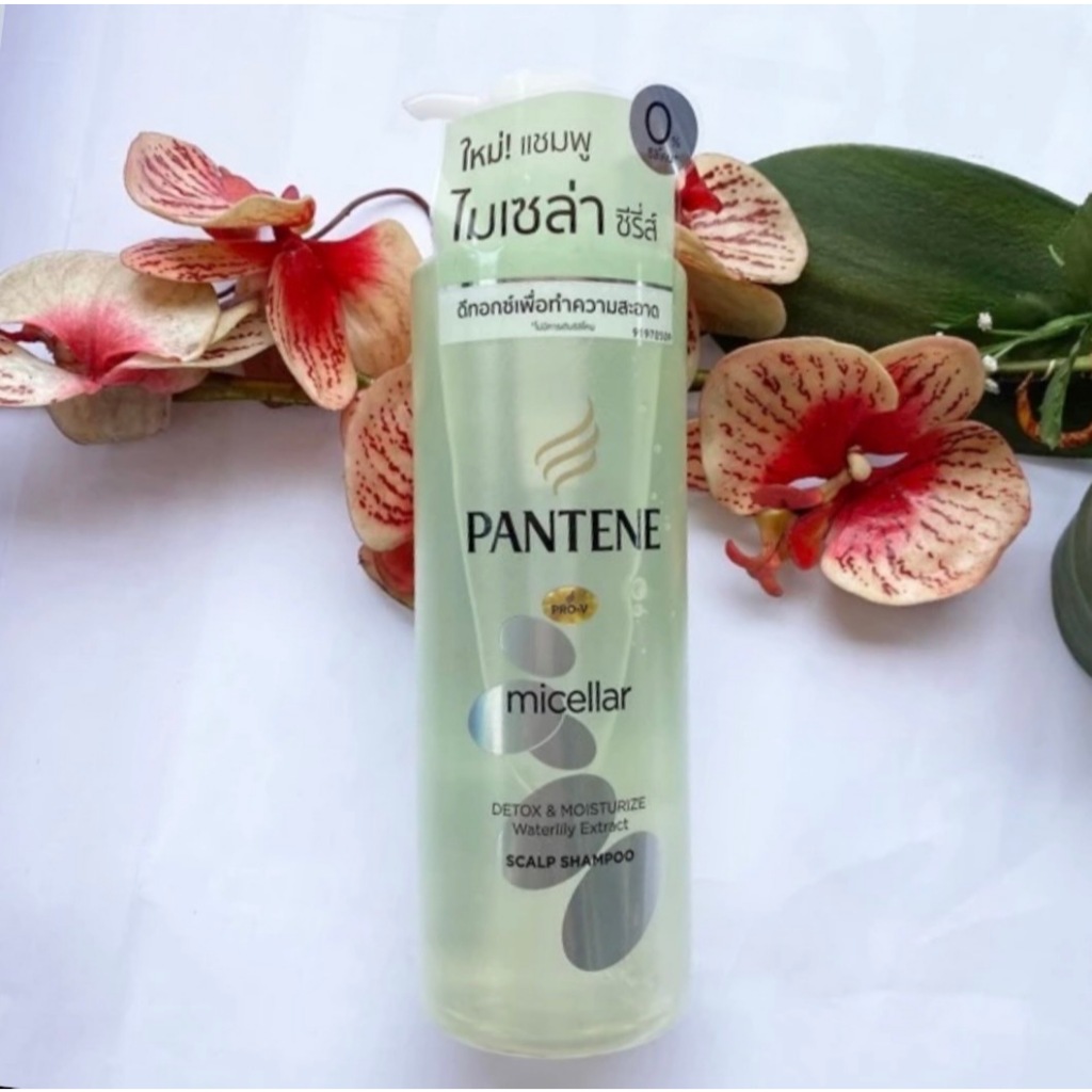 530 ml. ผลิต 09/23 แชมพู แพนทีน สีเขียวใส Pantene PRO-V Micellar Detox & Moisturize Waterlily Extract Scalp Shampoo