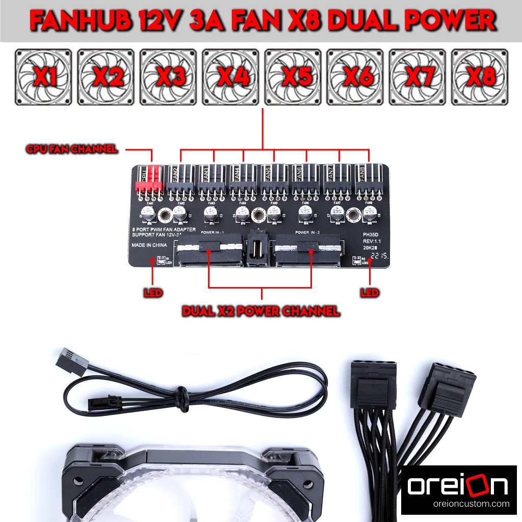 Fan Hub 3pin 4Pin Female To 4Pin x8 Male With Molex,Power Sata 12v 3A PWM [พร้อมส่ง]