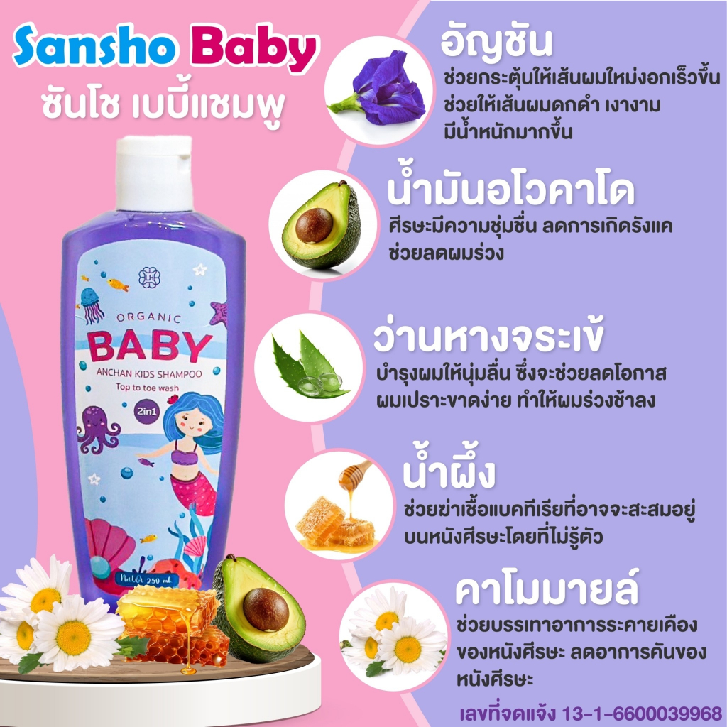 Sansho shampoo ซันโช เบบี้ แชมพู เร่งผมยาวx3 ผมดกดำ สุขภาพดี ลดคันหนังศรีษะ ของแท้พร้อมส่งฟรี - รูปที่ 3