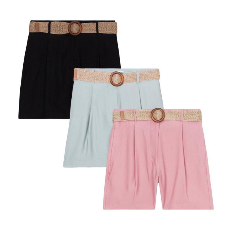 CACHE กางเกงขาสั้นเอวสูง SHORTS AMPLE CEINTURE VERT PASTEL FEMME