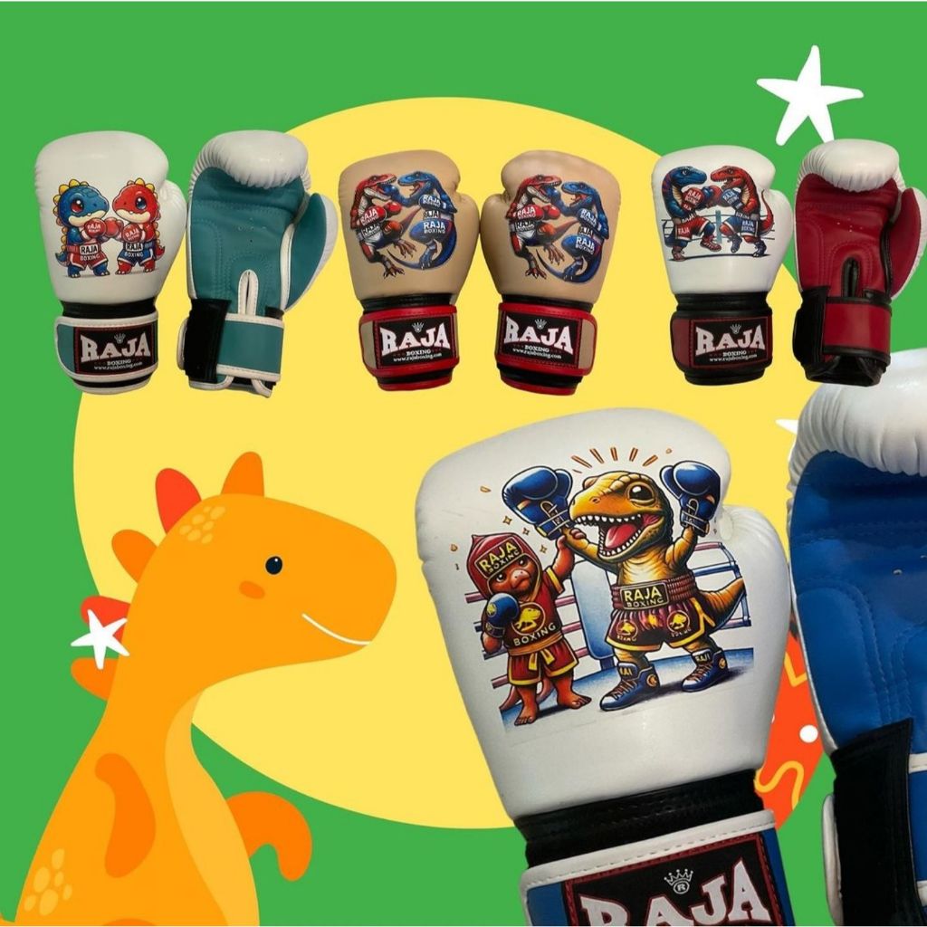 นวมชกมวยเด็ก นวมเด็ก ลายไดโนเสาร์ นวมราชา Raja Boxing (หนังไมโครไฟเบอร์แท้ 100%)