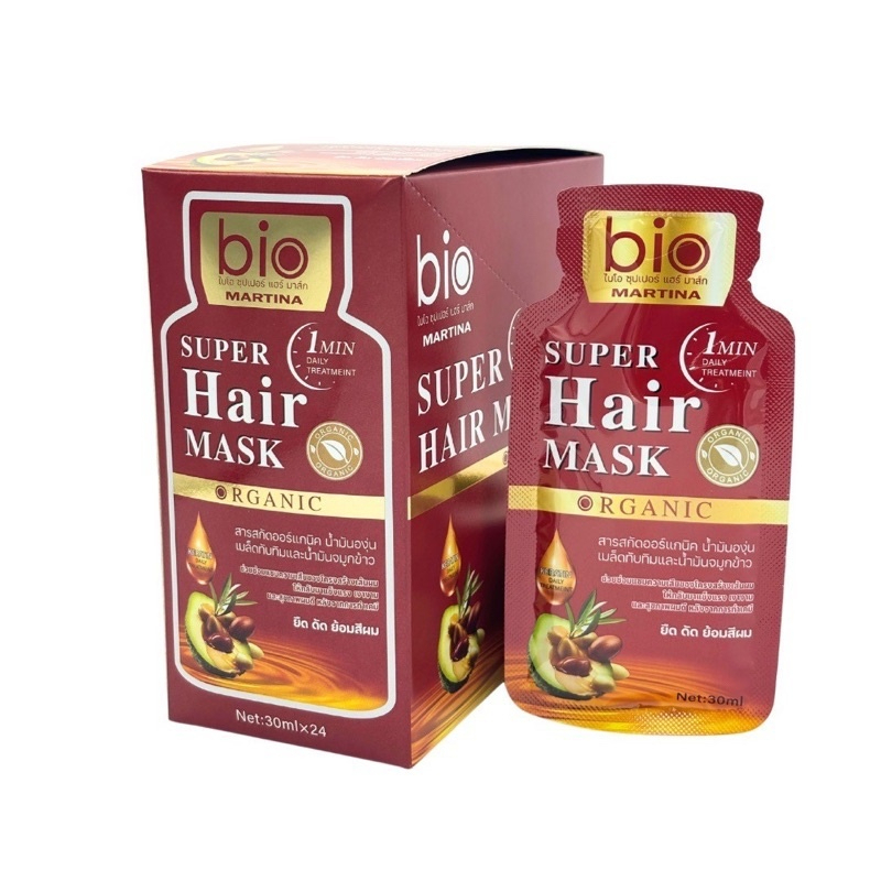 (ยกกล่อง x 24ซอง) มาร์ทีน่า(กล่องแดง) ไบโอ ซุปเปอร์ แฮร์ มาส์ก Martina Bio Super Hair Mask