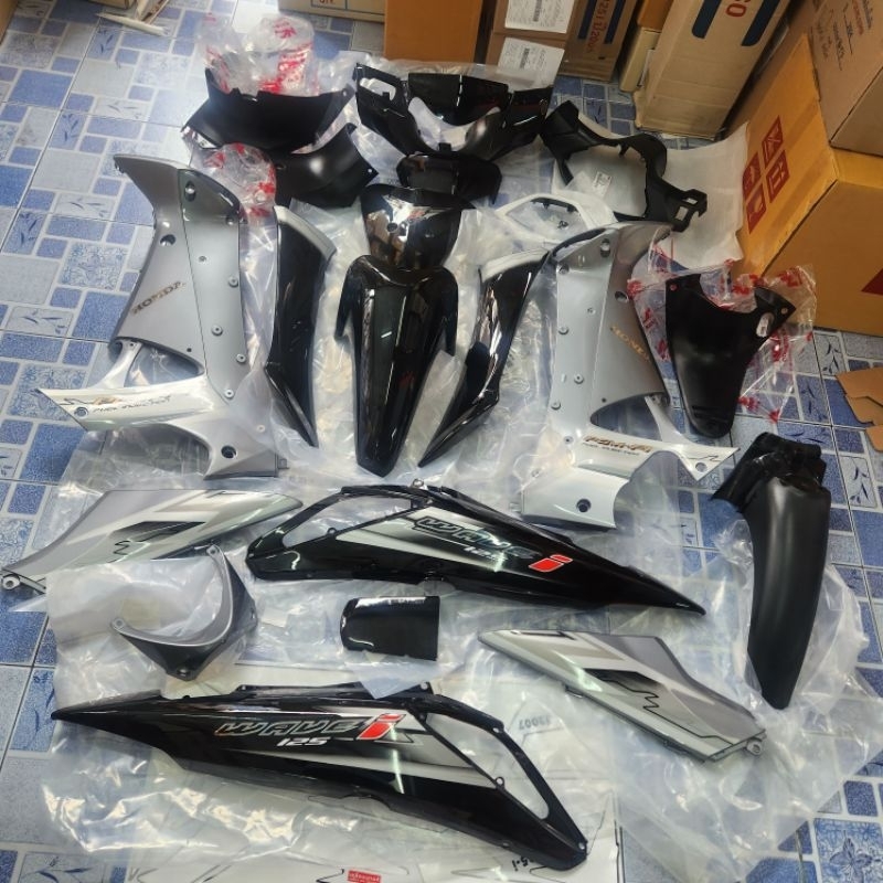 ชุดสี wave125i รุ่นไฟเลี้ยวบังลม สีดำเทา พร้อมติดลาย ปี2007 สีดำ เฟรมรถ เวฟ125i ยกชุด20ชิ้น รวมชิ้นดำด้าน