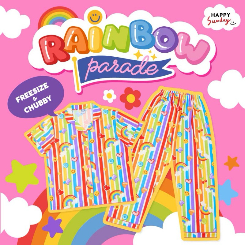[CHUBBY SIZE] RAINBOW PARADE PYJAMAS | ชุดนอนสายรุ้ง Pride Month มือ2 ใหม่กริบเทียบมือ1 ตารางไซส์อยู