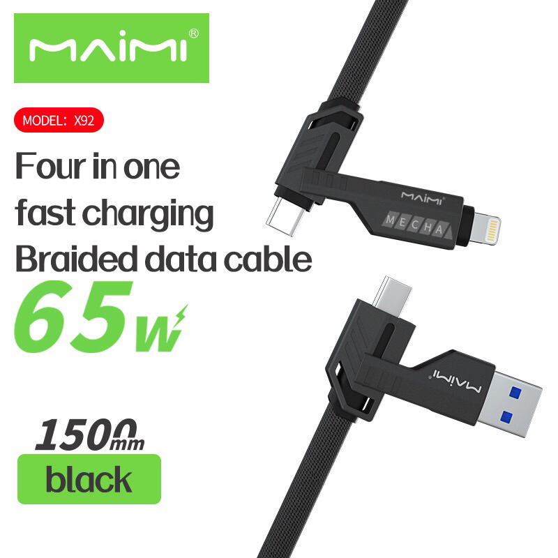 Maimi รุ่นX92 สายชาร์จเร็ว 65W (4in1) ยาว1500mm data cable  สลับหัวเพื่อใช้งานได้อย่างสะดวก ง่ายดาย