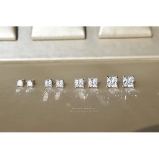 ต่างหูเงินแท้ 925 ประดับเพชร CZ Swiss Diamond เกรดพรีเมี่ยม [ Silver - Square ] Allure Jewelry