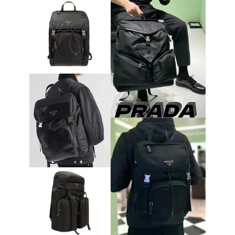 🔥  แบรนด์ใหม่ 100% ของแท้แบรนด์ PRADA LOGO สามเหลี่ยมโลโก้ไนลอนวัสดุคู่กระเป๋าเป้สะพายหลัง ✨