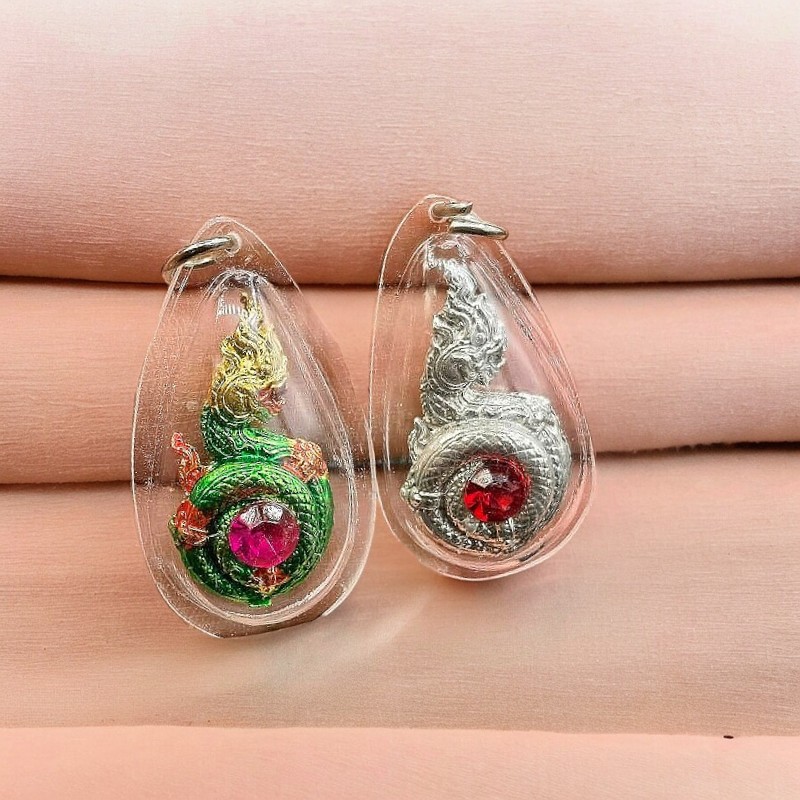 ( 2 ชิ้นได้ราคาส่ง ) พญานาค จี้พญานาค กรอบกันน้ำ สีเขียว เงิน 4 ซ.ม รุ่นแบ่งบูชา ชีวิตรุ่งโรจน์ ทรัพย์สินเงินทองมั่งมี