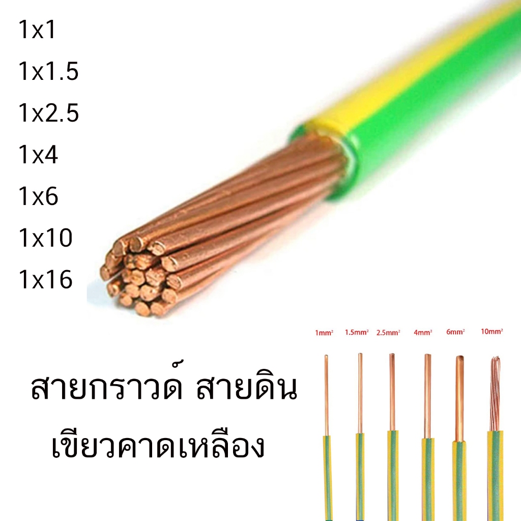 Thai union สายกราวด์ THW 1.5 / 2.5 / 4 / 6 / 10 / 16 Sq.mm ตัดแบ่ง สายดิน ทองแดงแท้ อย่างดี มีมอก. สีเขียวคาดเหลือง – โปรปัง