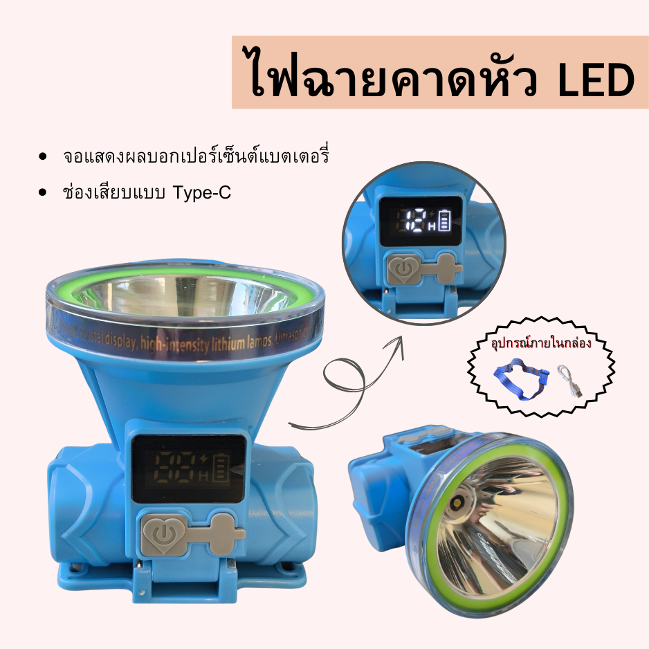 ไฟฉายคาด มาพร้อมกับจอแสดงผลพลังงานแบตเตอรี่