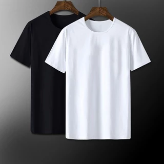 meimeishop เสื้อยืดคอกลมแขนสั้น เสื้อยืดสีล้วน เสื้อผู้ชาย（ สีขาวสีดำ）รหัสce001