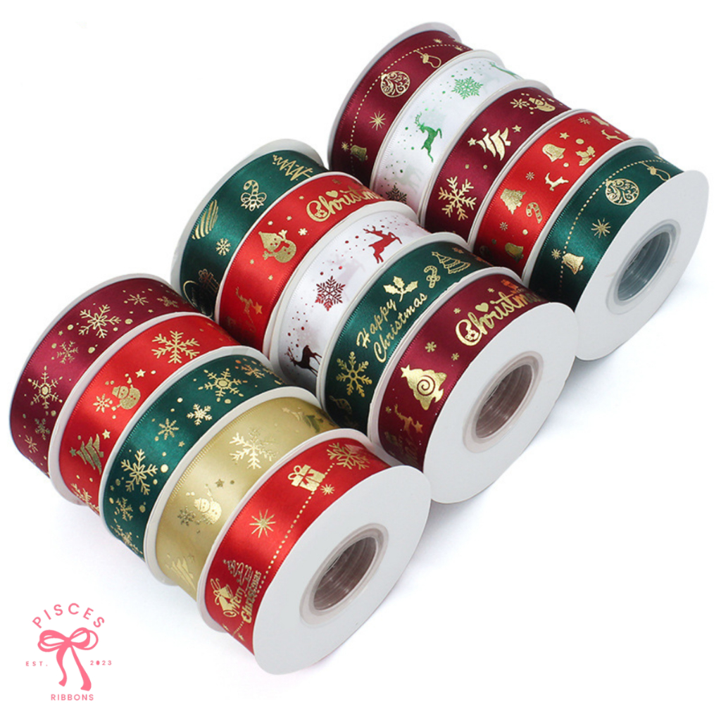 1 ม้วน【25หลา】 ริบบิ้นผ้า CHRISMAS COLLECTION 4 สี คริสต์มาส ผูกของขวัญวันเกิด ผูกช่อดอกไม้ ตกแต่งต่างๆ