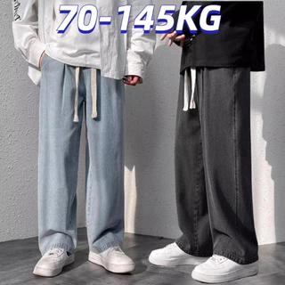 จัดส่งรวดเร็ว กางเกงยีนส์ผู้ชาย ชุดคนอ้วน 45-145KG ยีนส์ขากระบอก ทรงหลวม กางเกงเอวยางยืด ใส่สบาย สีพื้น สไตล์เกาหลี