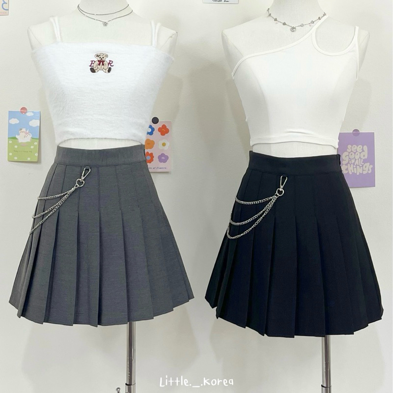 {รุ่น Chain ยาว 15.5”} พร้อมส่ง! (ดำ,เทา) เอวถึง 31” กระโปรงเทนนิสรุ่นโซ่ห้อย S-XXL