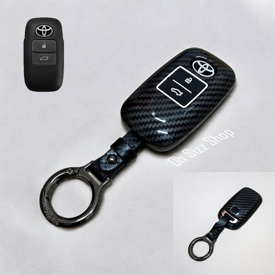 เคสรีโมทรถ Toyota Yaris Cross 2024 ลายเคฟล่า สามารถถอดกุญแจในรีโมทได้ (ABS Key Cover Black Silicone Push button Guard)