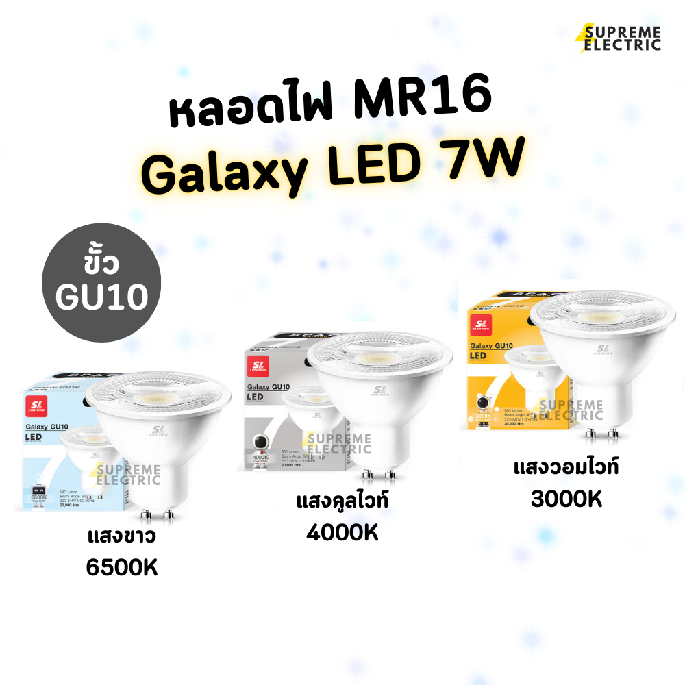 หลอดไฟ MR15 GU10 LED 7W 220V มีให้เลือก 3 แสง ขั้วหลอด GU10 Non-Dimmable SL LIGHTING | GALAXY