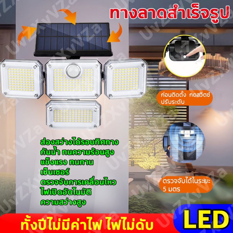 โคมไฟติดผนังกลางแจ้ง ไลท์ พลังงานแสงอาทิตย์ LED ไฟเปิดอัตโนมัติ เซ็นเซอร์ตรวจจับการเคลื่อนไหว ไฟกลางแจ้ง ไฟถนนโซล่าเซลล์