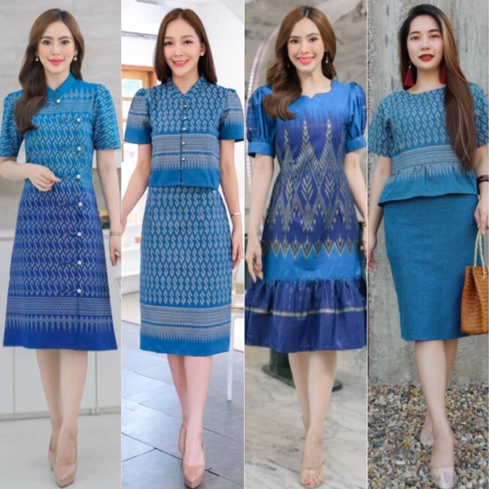 ชุดผ้าไทยสีฟ้าวันแม่ (มีไซร้ อก36'-อก52') สวยทุกชุดค่ะ