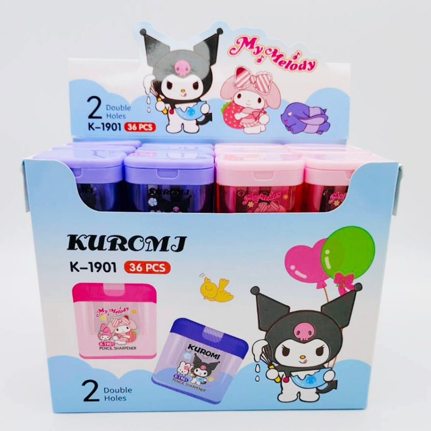 กล่อง 36 PCS (K-1901)  กบเหลาดินสอ 2 รู ที่เหลาดินสอ คละสี แบบมือหมุน เหลาง่าย