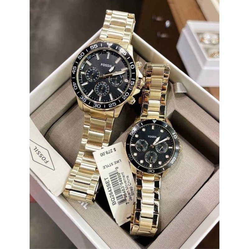 นาฬิกา Fossil BQ2643SET His and Her Multifunction Gold-Tone Stainless Steel Watch Set