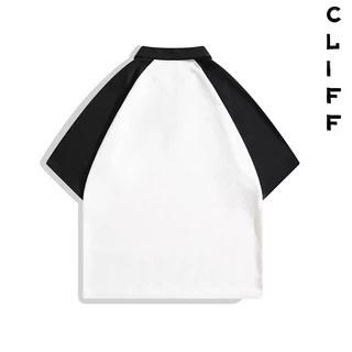 CLIFF เสื้อโปโลผู้ชาย ผ้าวาฟเฟิลด์ เสื้อสไตล์วิทยาลัย ซิปสีผสมแขนสั้น