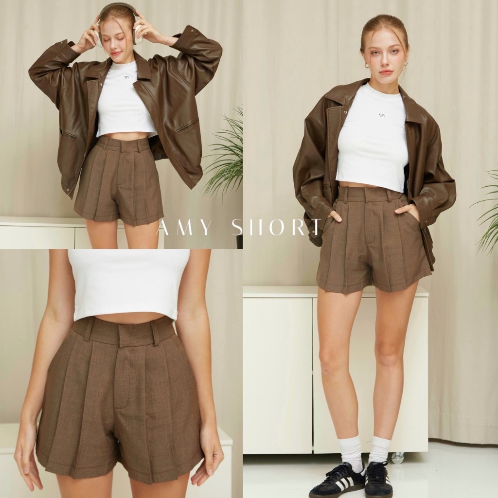 Amy short รหัส#K03 กางเกงขาสั้น ทรงน่ารักผ้าใส่สบาย แต่ง 2 จีบ ใส่แล้วน่ารักสุดๆแมทกับอะไรก็สวย
