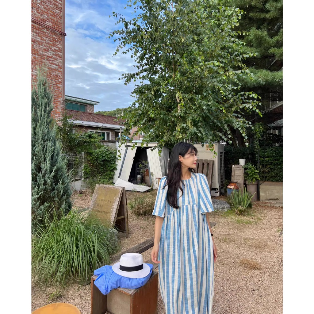 CHAWY Strip blue dress C4548 เดรสยาวมินิมอล เดรสมินิมอล