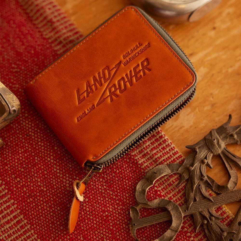 LAND ROVER RED CANOE LEATHER ZIP WALLET - TAN