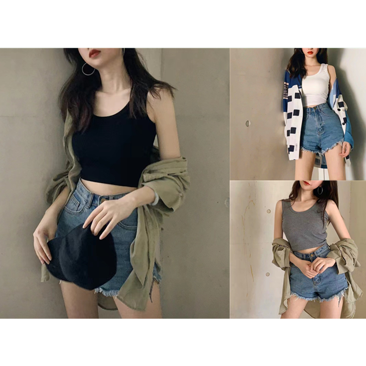 1015 เสื้อกล้ามสั้น แฟชั่นผู้หญิง ใส่สบาย เนื้อผ้ายืดได้ สไตล์เกาหลี